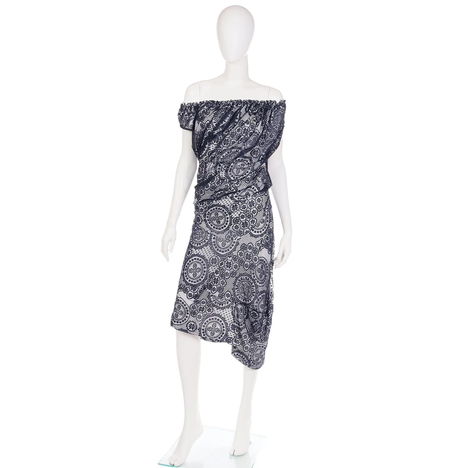 2012 Vivienne Westwood Black Lace & White Asymmetrical Dress