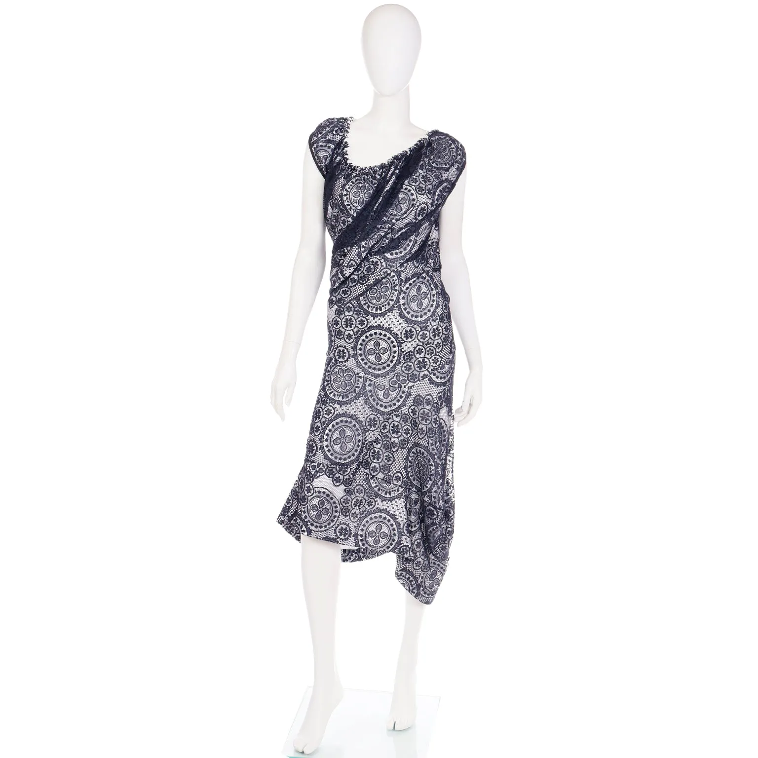 2012 Vivienne Westwood Black Lace & White Asymmetrical Dress