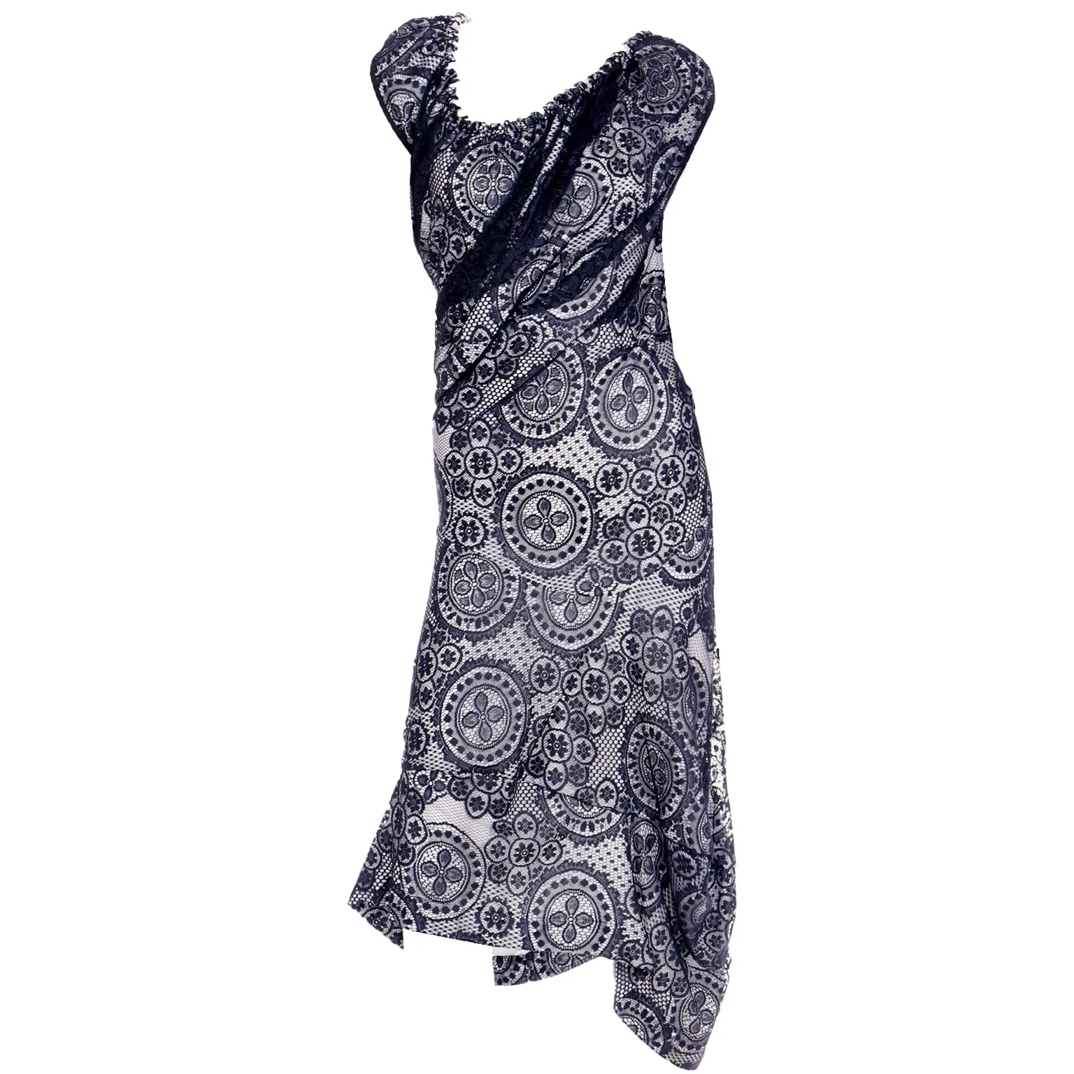 2012 Vivienne Westwood Black Lace & White Asymmetrical Dress