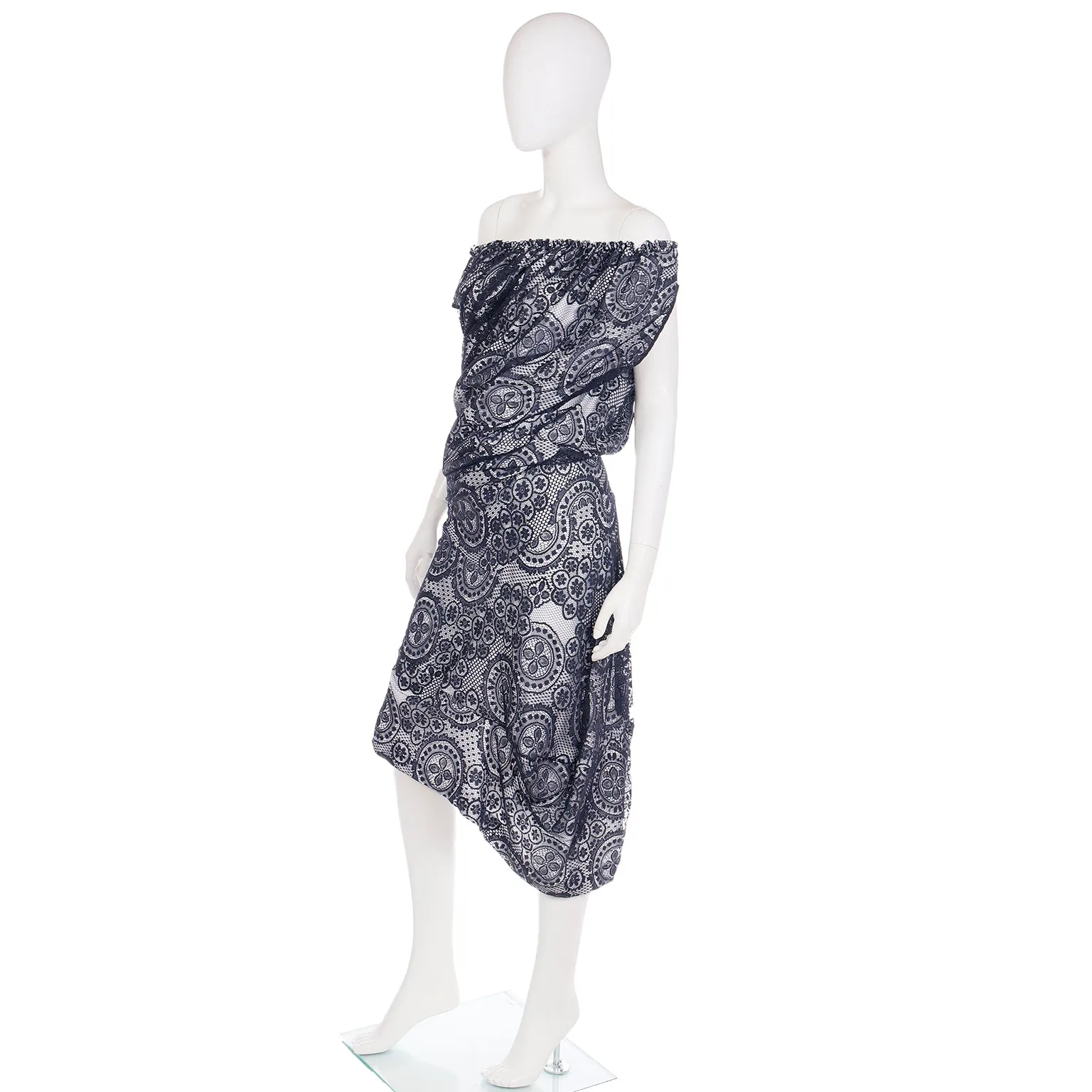 2012 Vivienne Westwood Black Lace & White Asymmetrical Dress