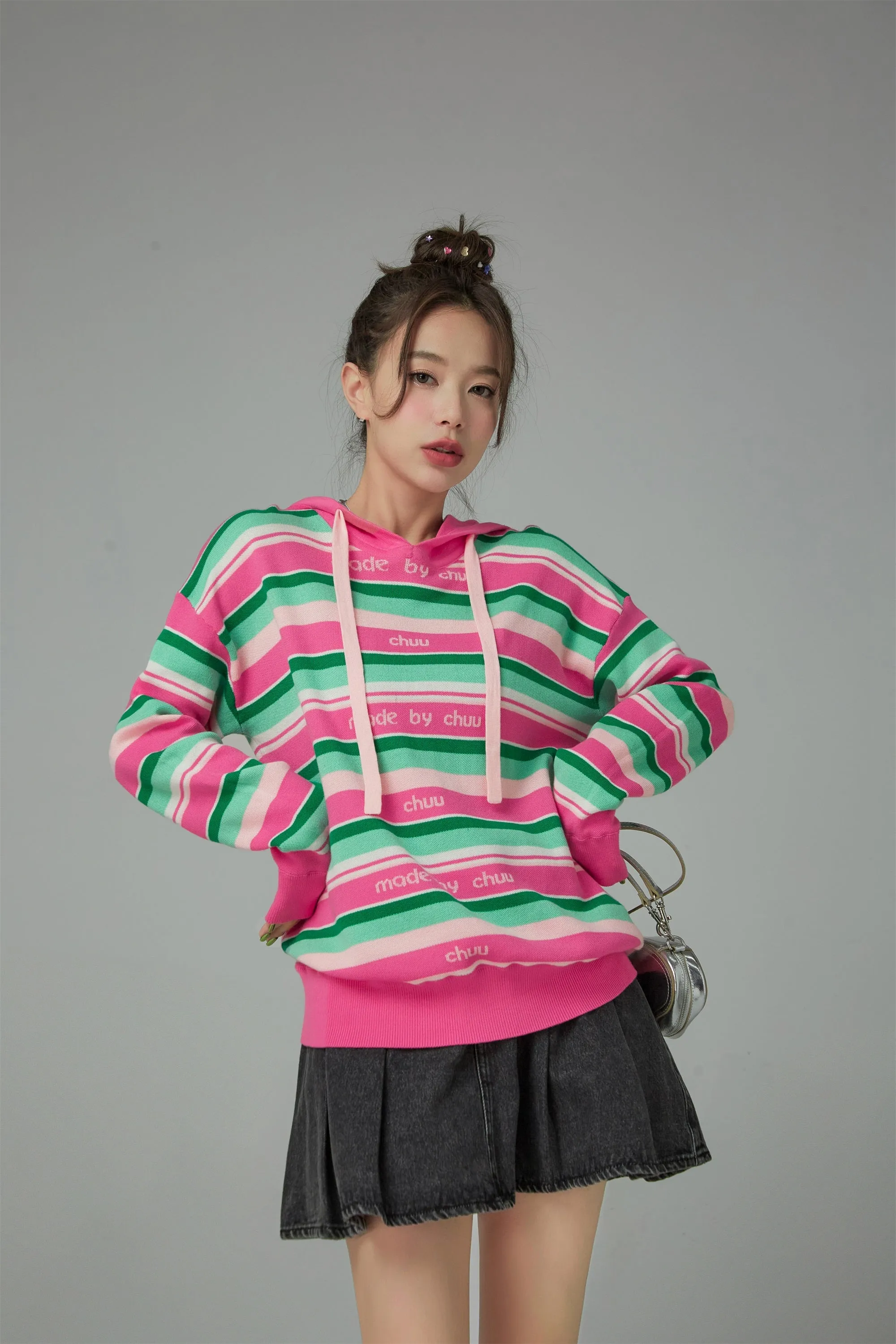 A Quick Run Rainbow Stripe Hooded Knit Hoodie