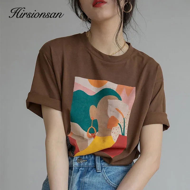 Aesthetic Character Print Casual Tees for Women