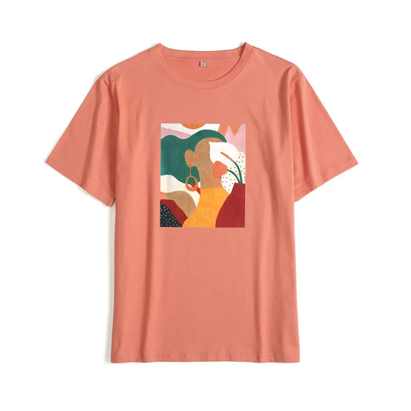 Aesthetic Character Print Casual Tees for Women