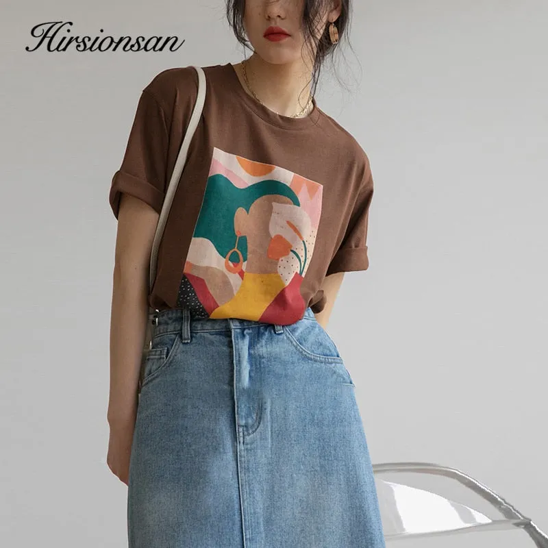 Aesthetic Character Print Casual Tees for Women