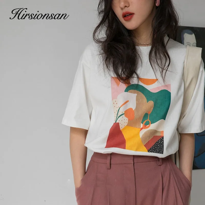 Aesthetic Character Print Casual Tees for Women