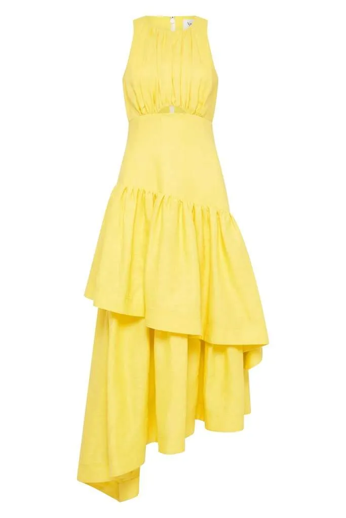 AJE Caliente Tiered Cut Out Dress (Daisy Yellow) - RRP $575