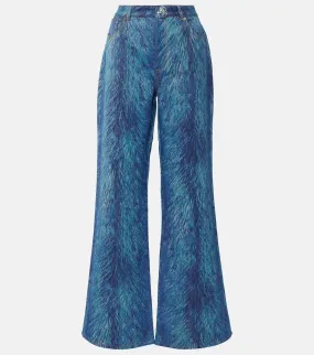 Area Fur Print Flared Jeans, Blue