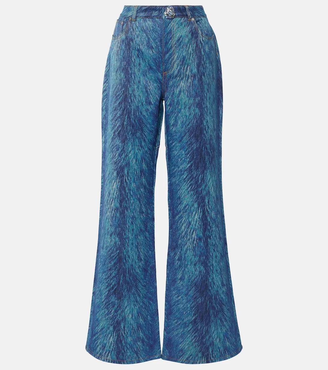 Area Fur Print Flared Jeans, Blue