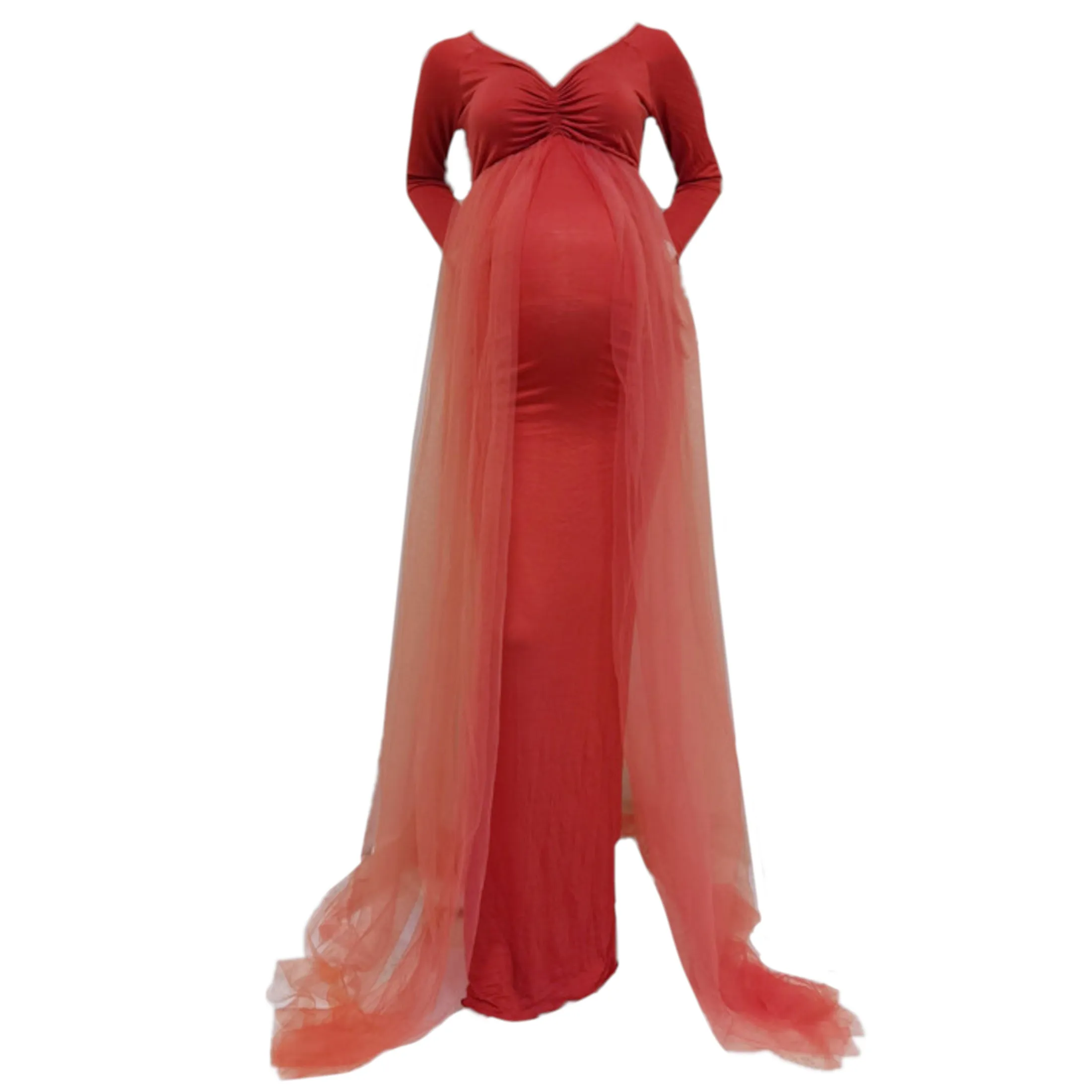 Babymoon Long Tail Maternity Gown Dress - Red