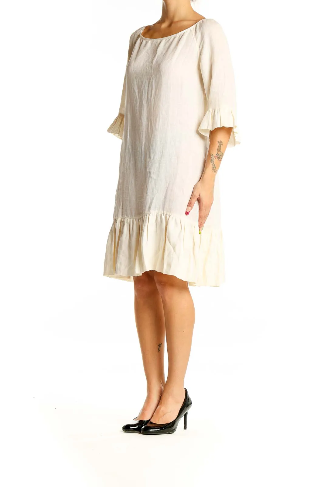 Beige Ruffle Day Dress