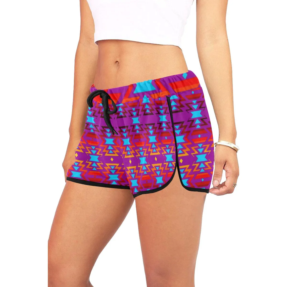 Big Pattern Fire Colors and Sky Moon Shadow Women's Relaxed Shorts