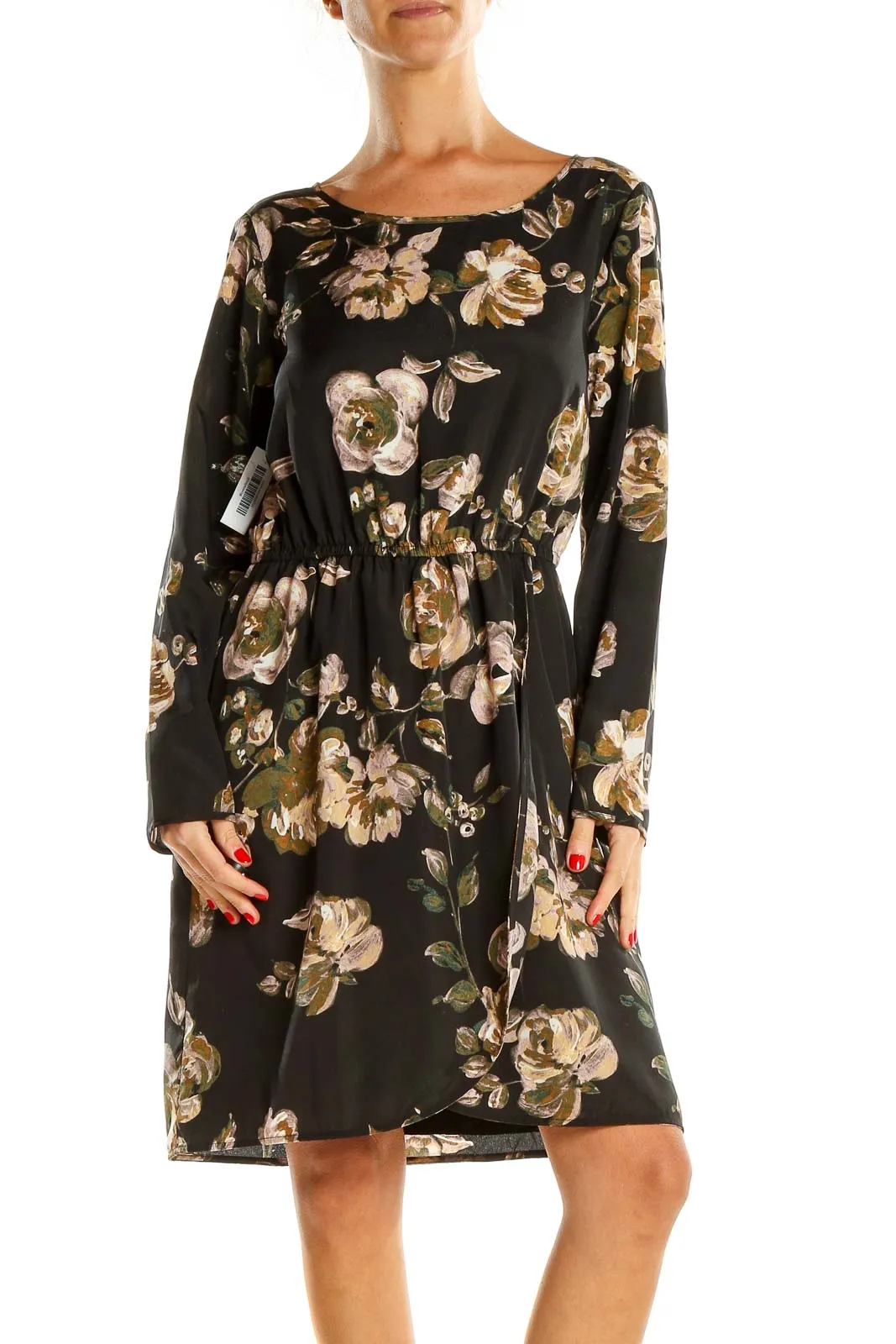 Black Classic Floral Print Day Dress