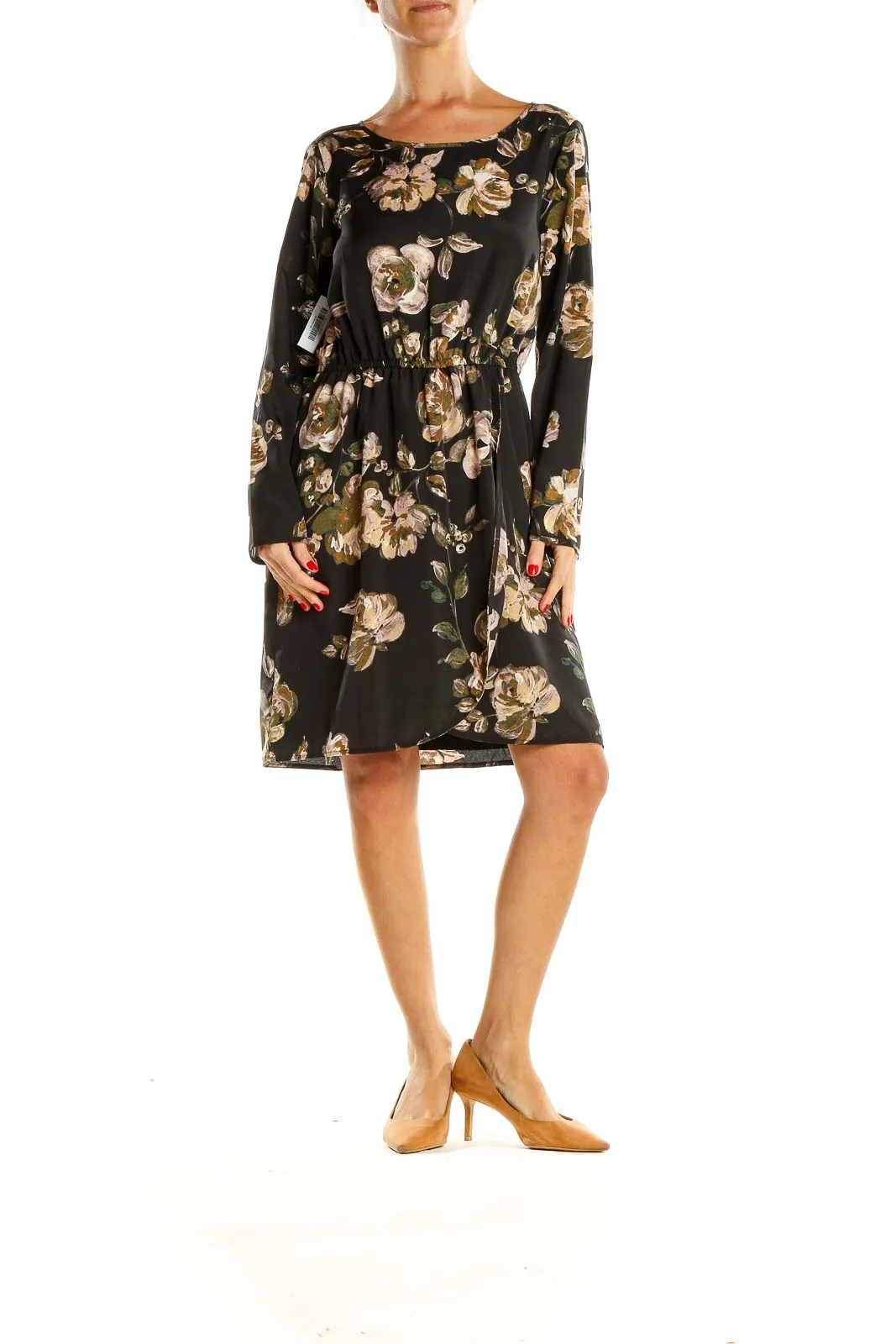 Black Classic Floral Print Day Dress