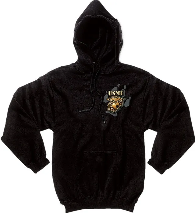 Black - USMC Bulldog Hooded Sweatshirt