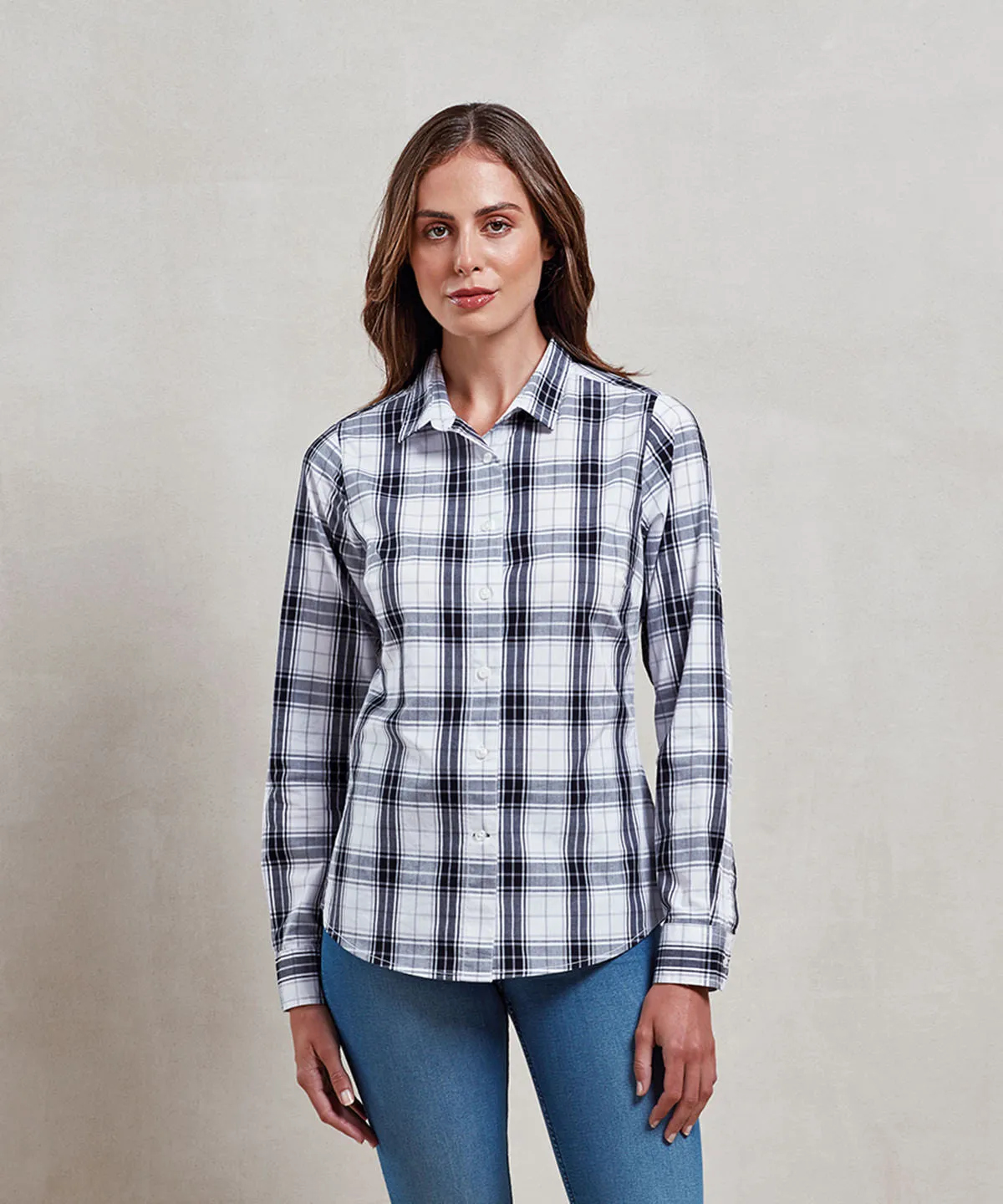 Black/White - Women's Ginmill check cotton long sleeve shirt