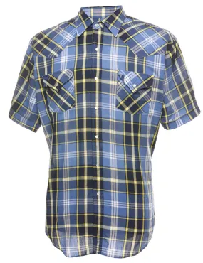 Blue & Yellow Short Sleeve Western Style Checked Shirt - L