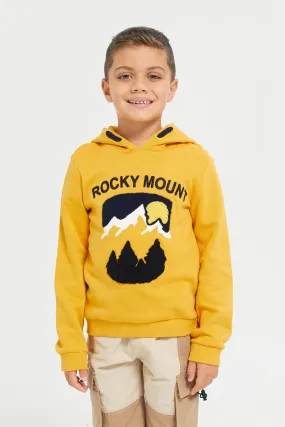 Boys Mustard Embroidered Hooded Sweatshirt