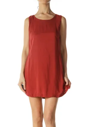 Brick Red Open Side A-Line Day Dress