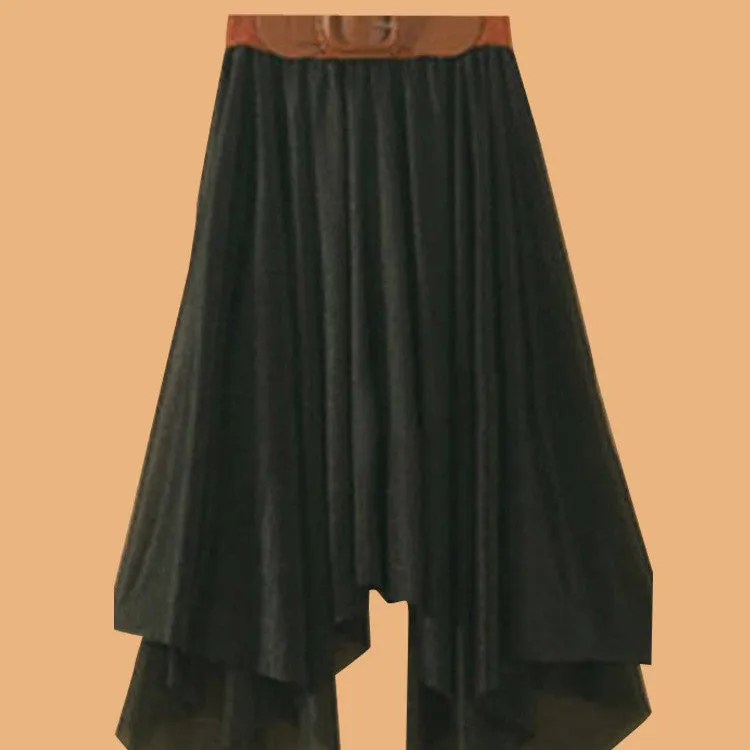 Chiffon Irregular Bohemian Flare Pleated Beach Middle Belt Skirt