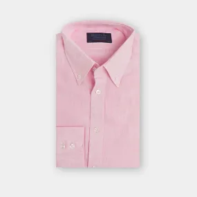 Contemporary Fit, Button Down Collar, 2 Button Cuff Shirt in Plain Pink Linen