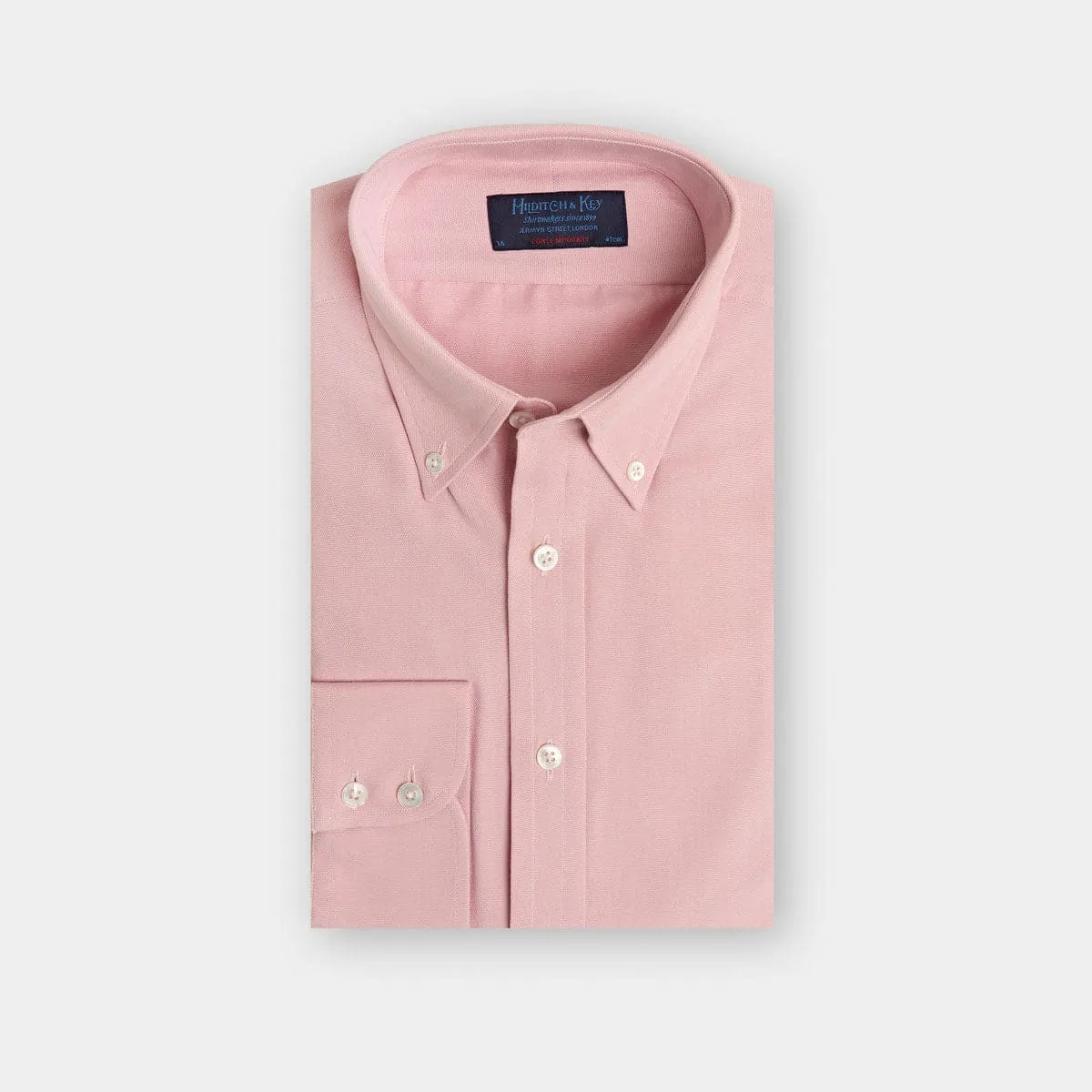 Contemporary Fit, Button Down Collar, Two Button Cuff Shirt In Pink Oxford