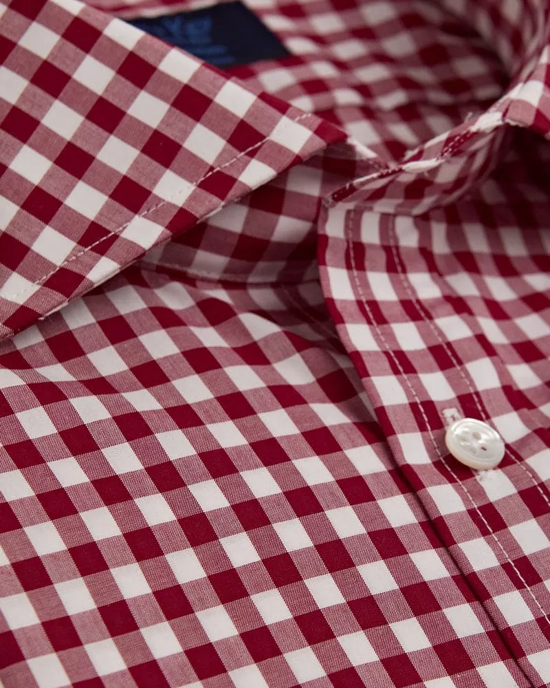 Contemporary Fit, Cutaway Collar, Two Button Cuff Wine & White Check Poplin Cotton