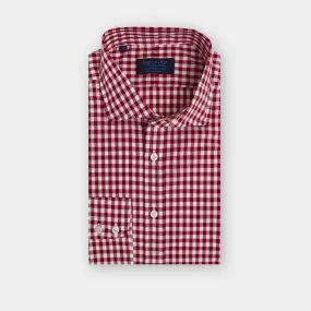 Contemporary Fit, Cutaway Collar, Two Button Cuff Wine & White Check Poplin Cotton