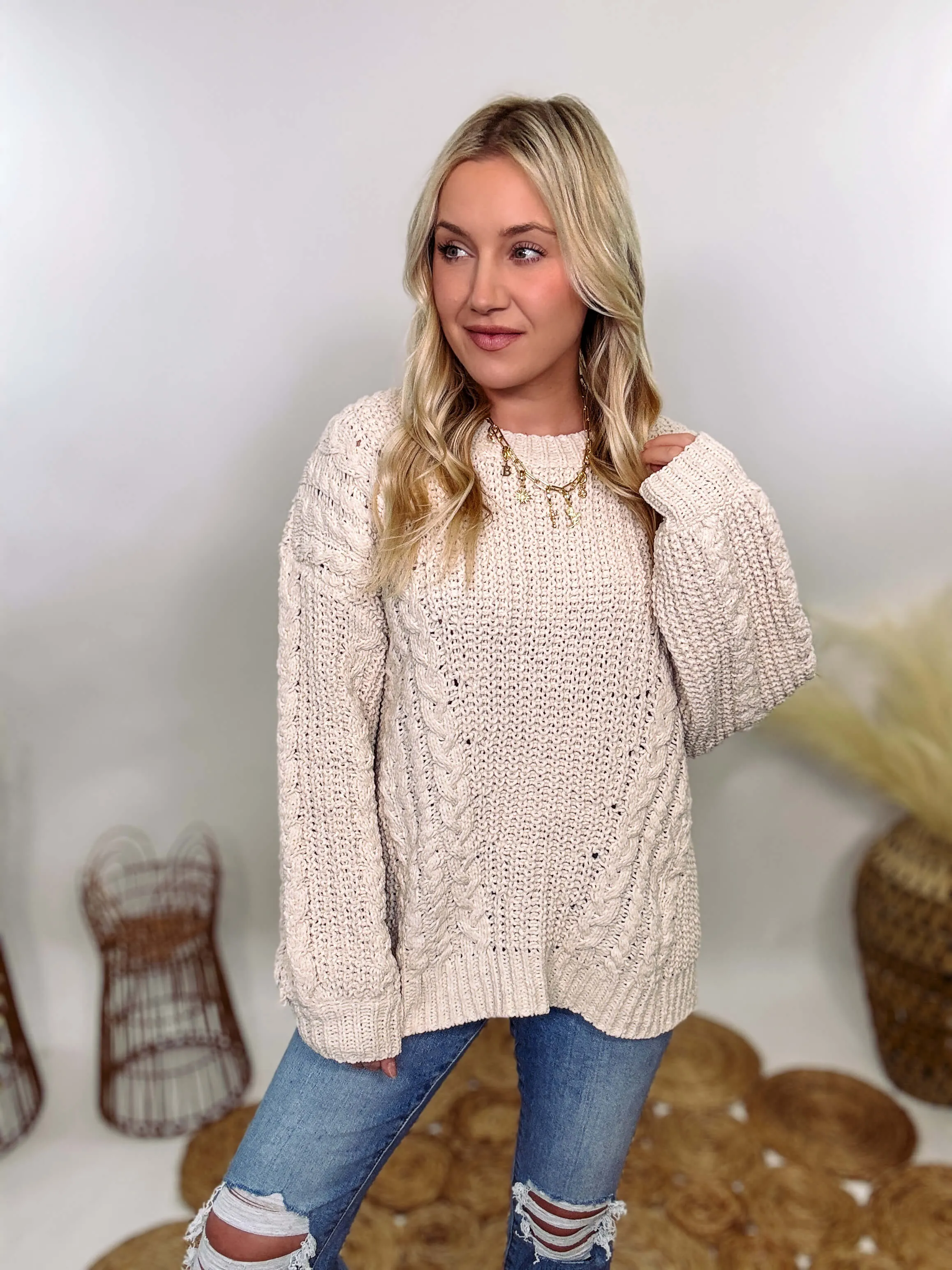 Cream Oversized Knit Sweater