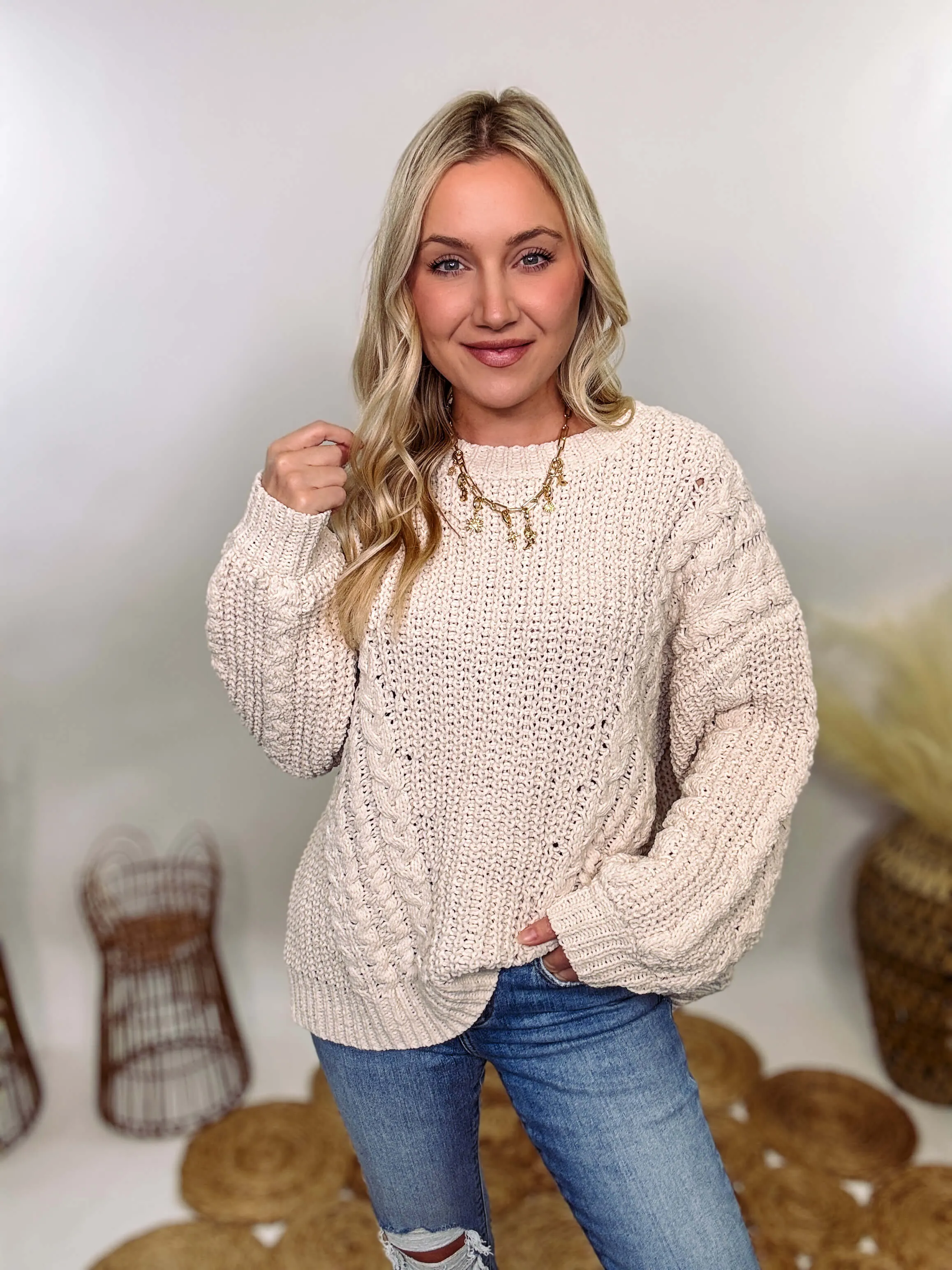 Cream Oversized Knit Sweater