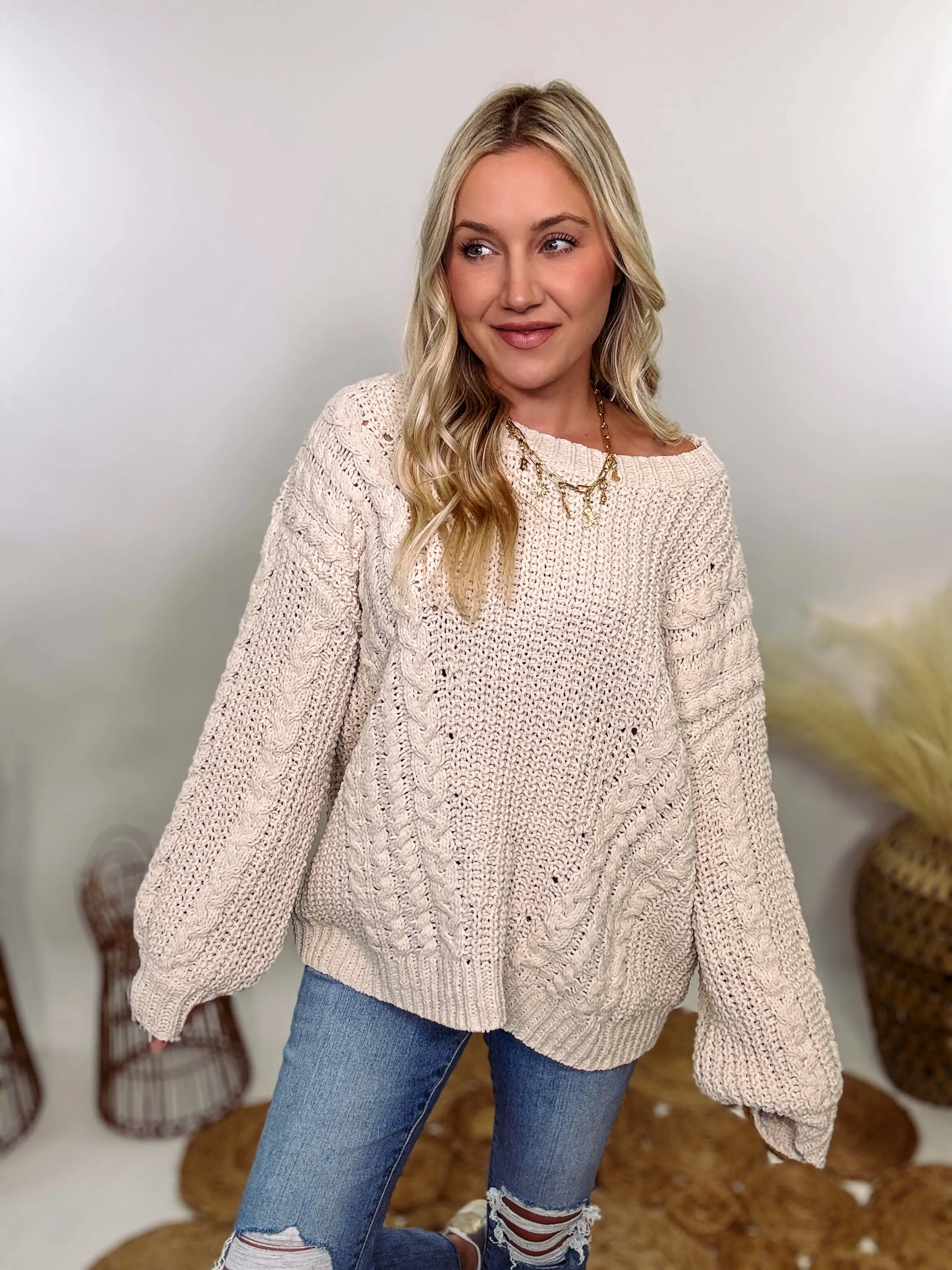 Cream Oversized Knit Sweater