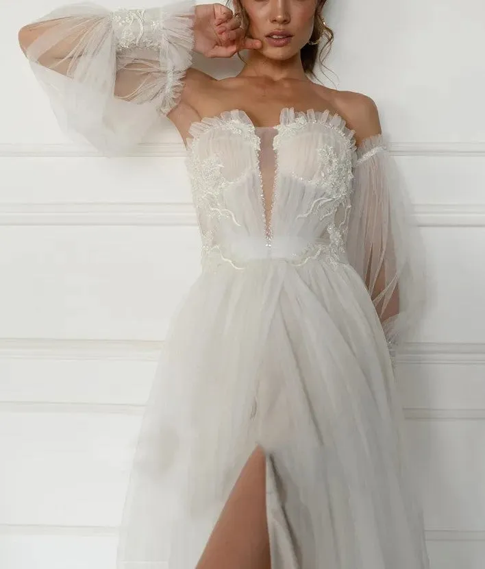 Custom Embroidered Tulle Sexy Wedding Gown All Sizes