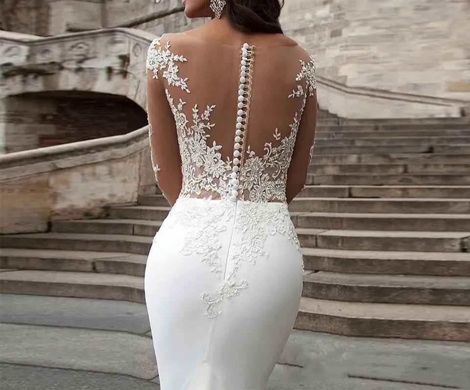 Custom Lace Illusion/Satin Fitted Mermaid Wedding Gown