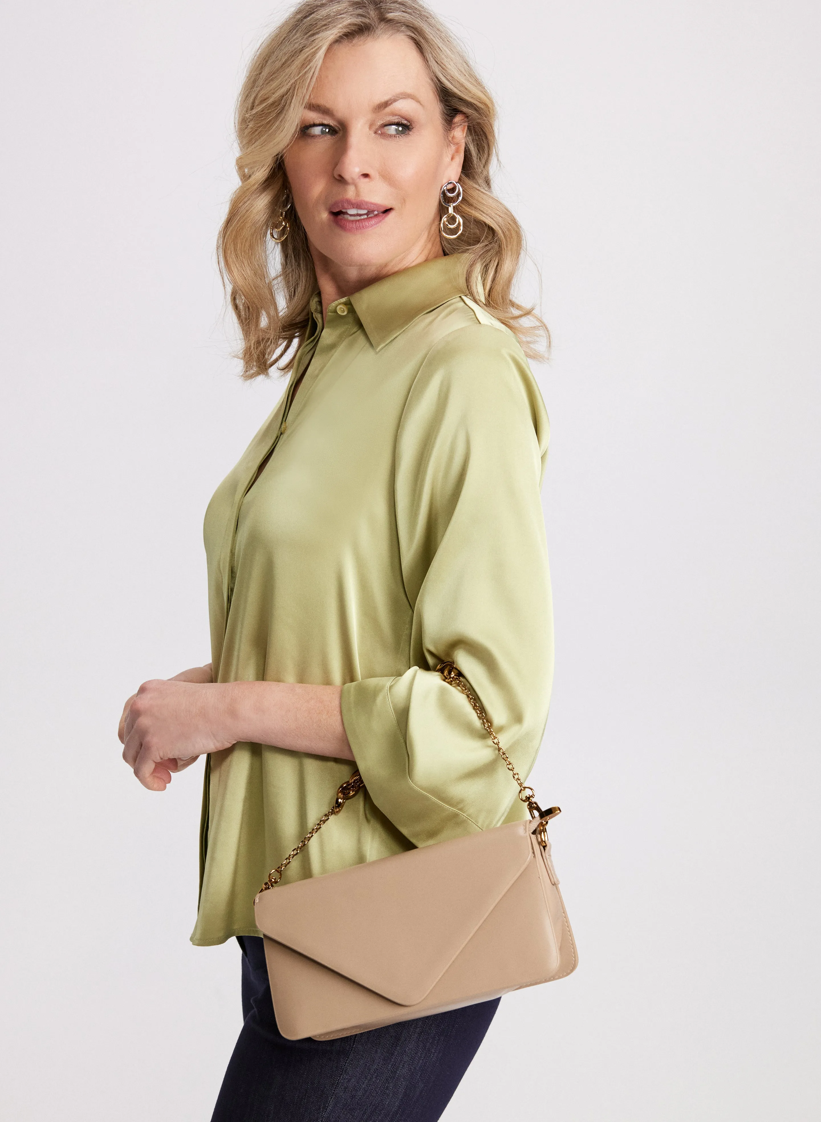 Flared Sleeve Satin Blouse