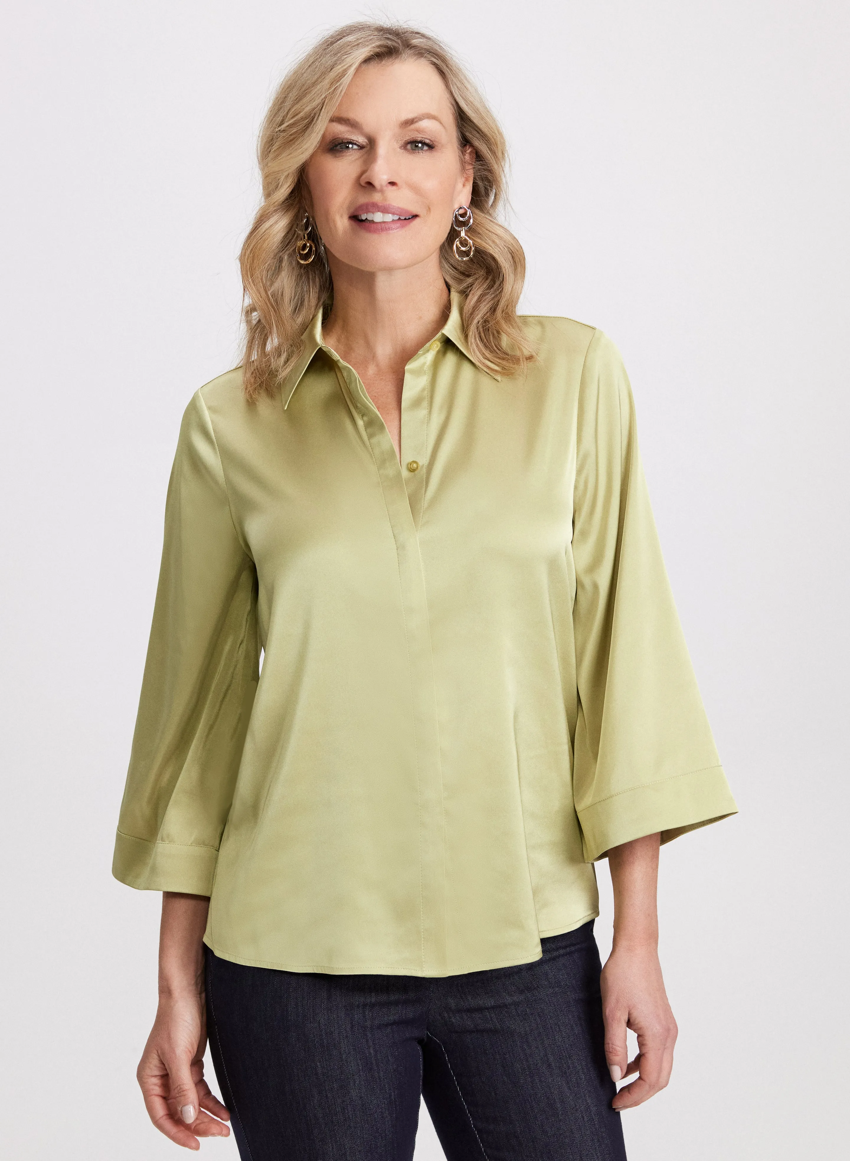 Flared Sleeve Satin Blouse