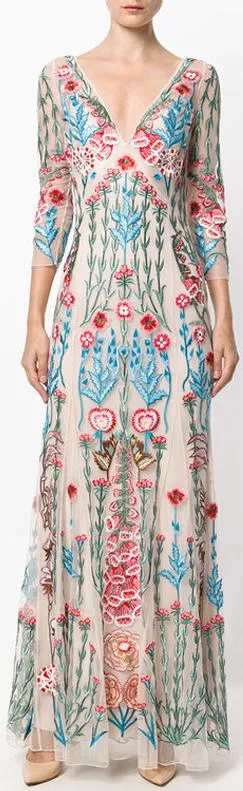 Floral Embroidered Long Mesh Gown