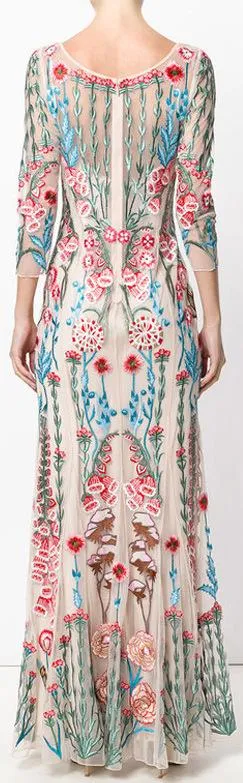 Floral Embroidered Long Mesh Gown