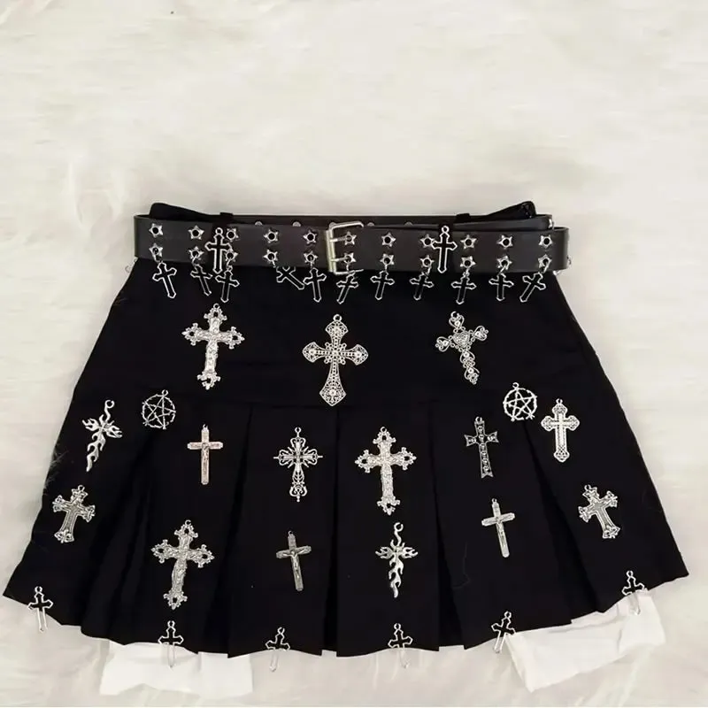 Flytonn-gothic clothes y2k clothes Punk Short skirts Gothic Short skirts harajuku  Short skirts y2k fashion Cross Skirt y2k Short skirts