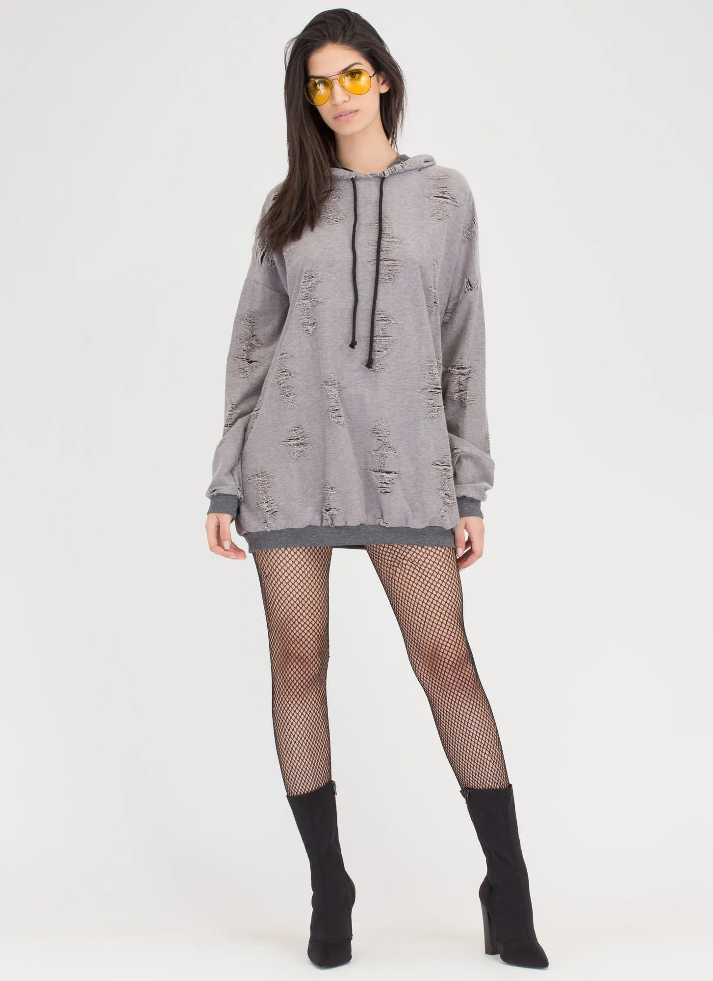 Fray Around Hooded Sweatshirt Dress