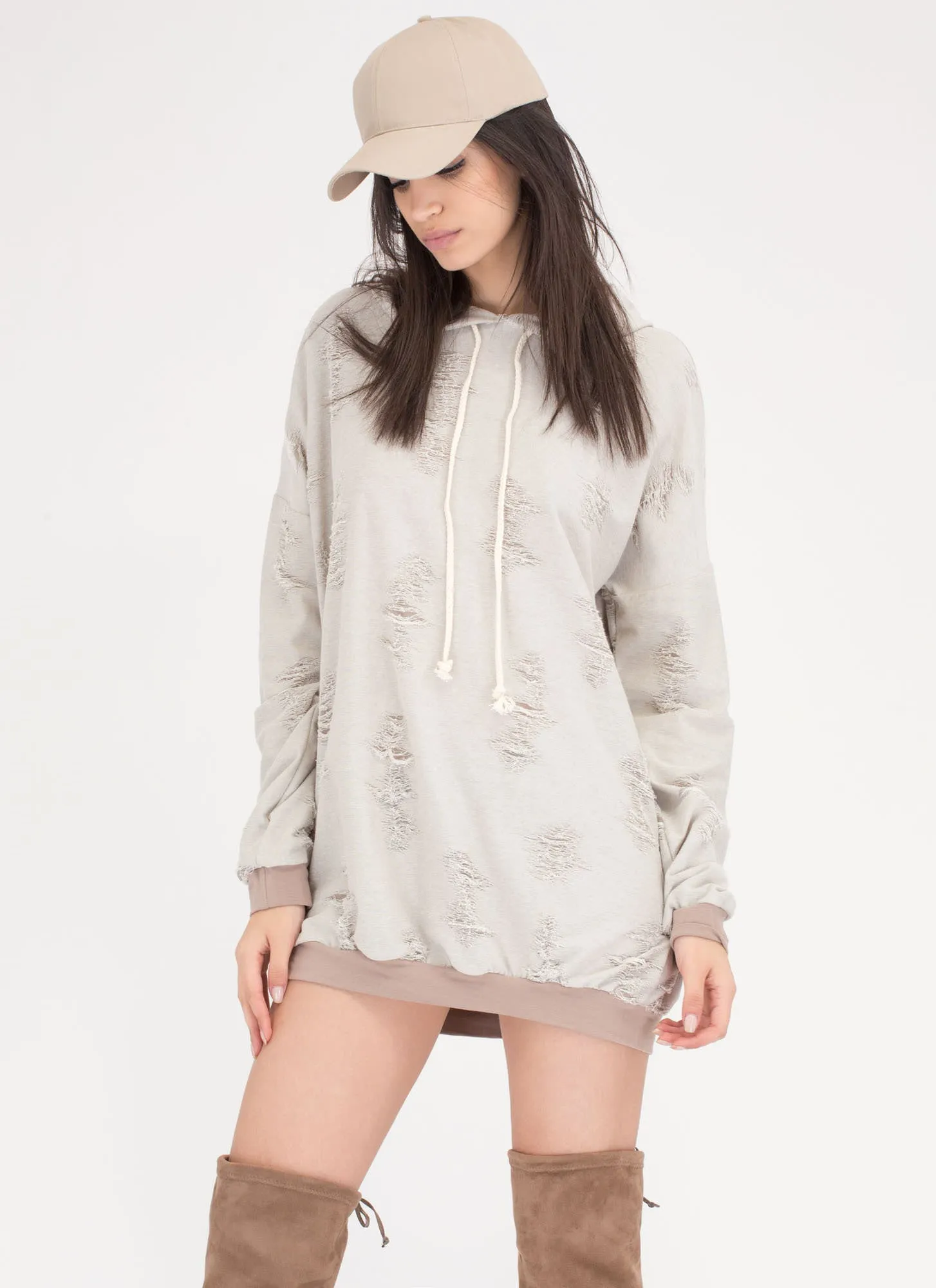 Fray Around Hooded Sweatshirt Dress