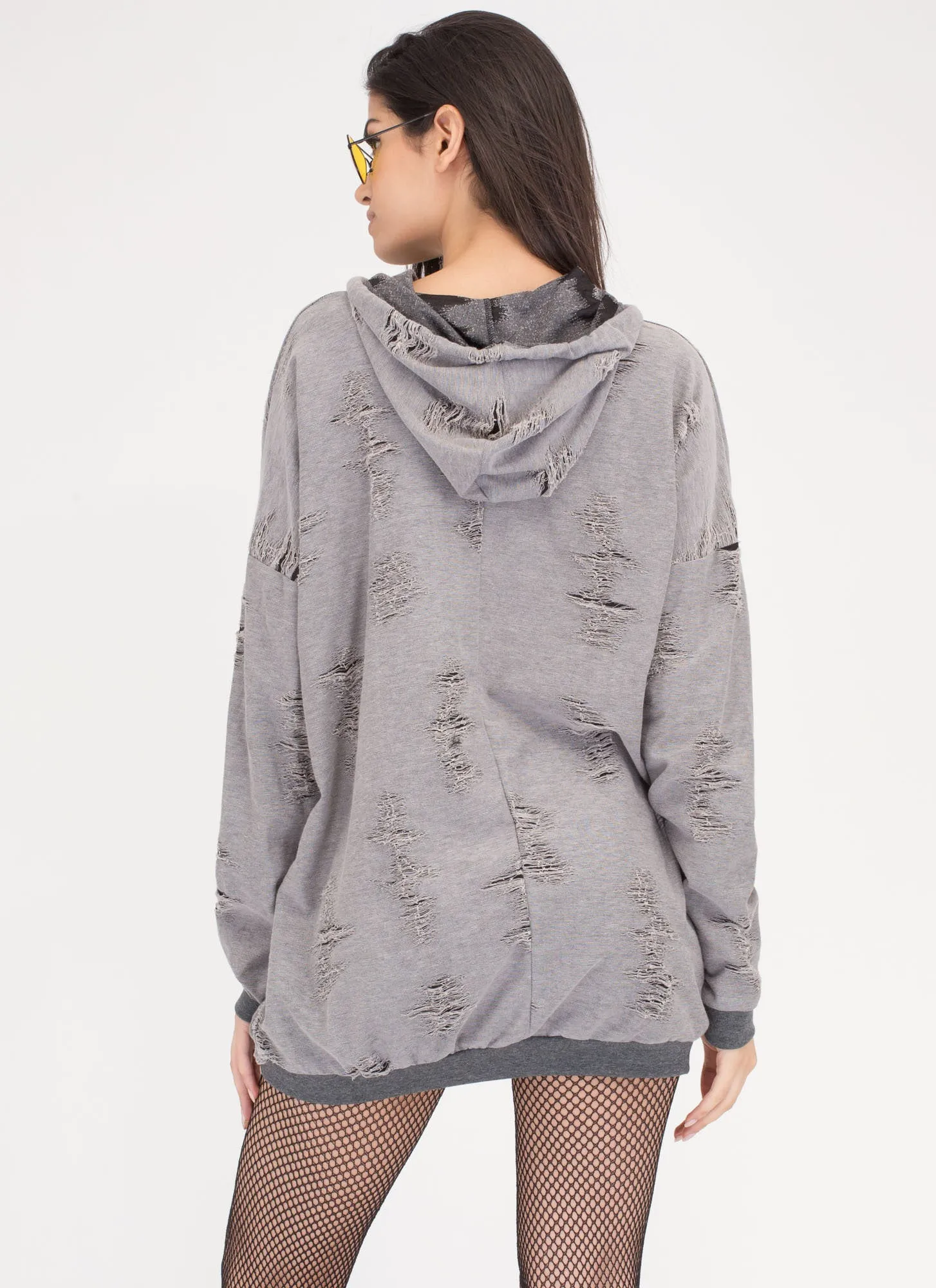 Fray Around Hooded Sweatshirt Dress