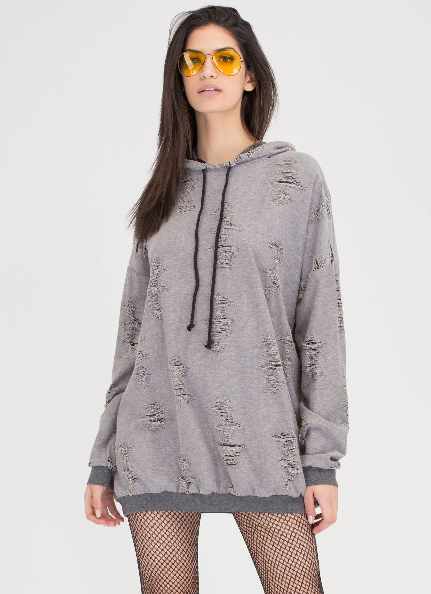 Fray Around Hooded Sweatshirt Dress