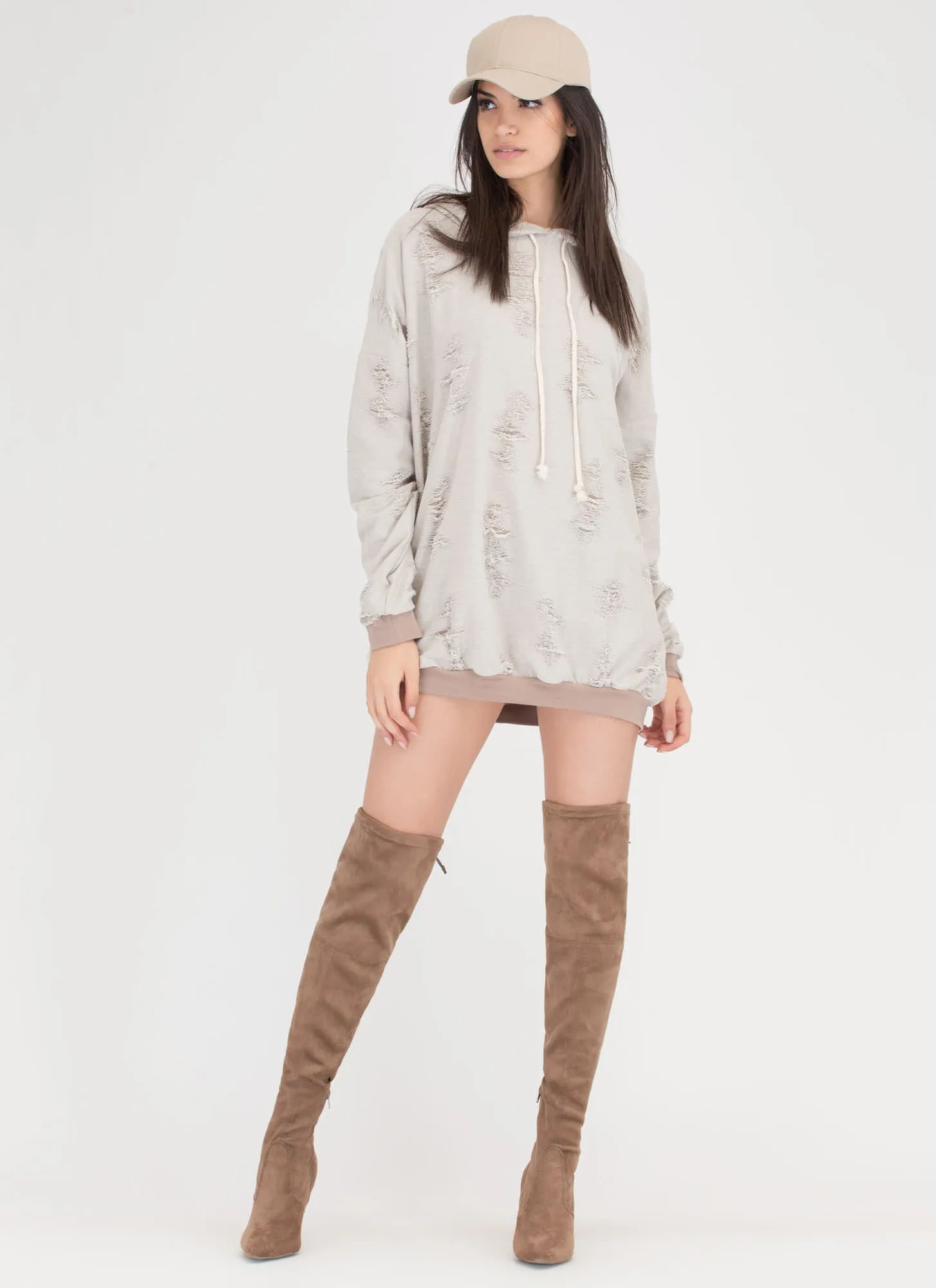 Fray Around Hooded Sweatshirt Dress