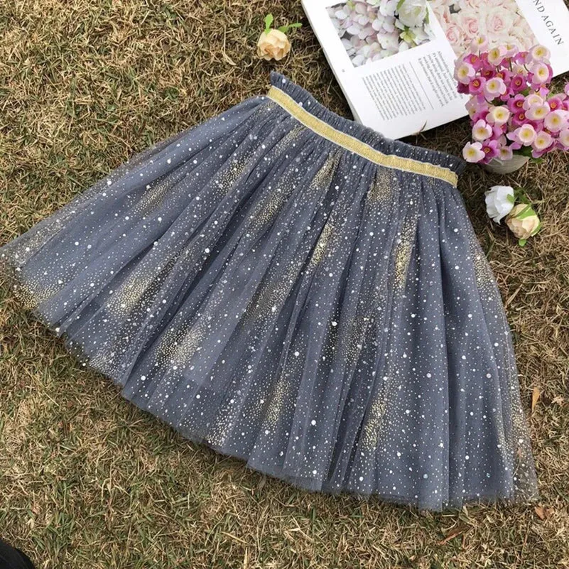 Girls 2024 Summer Fashion Solid Color Starry Sky Sprinkled Gold Spring Short Skirt Short Skirt