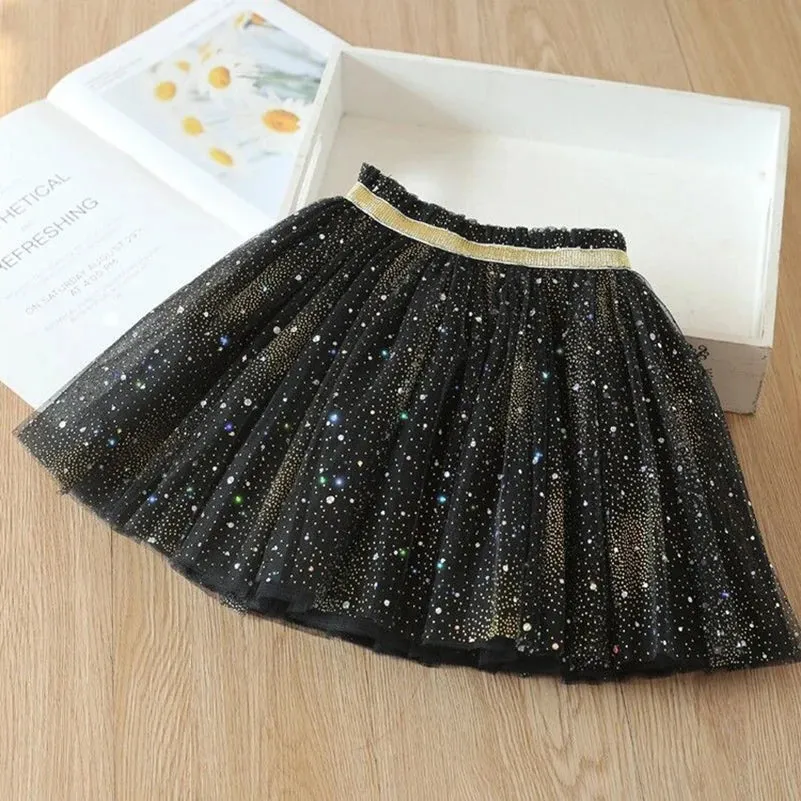 Girls 2024 Summer Fashion Solid Color Starry Sky Sprinkled Gold Spring Short Skirt Short Skirt