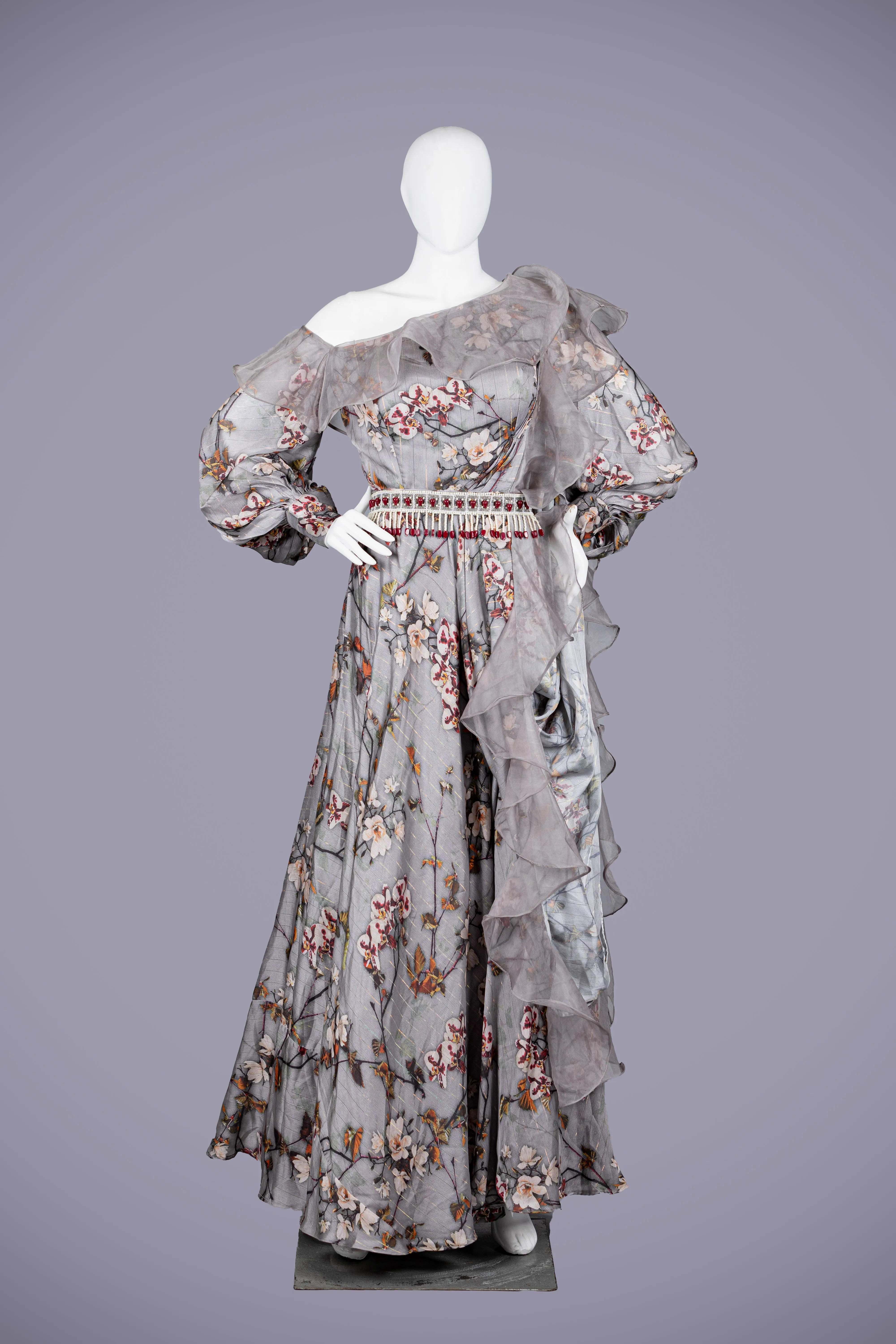 Gray Printed Silk Gown (Designer Gown)