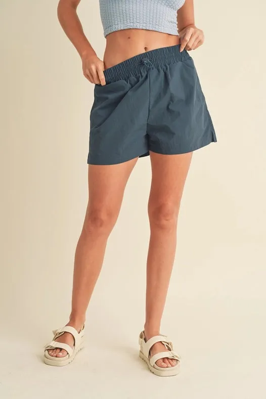 High Waisted Drawstring Shorts Blue