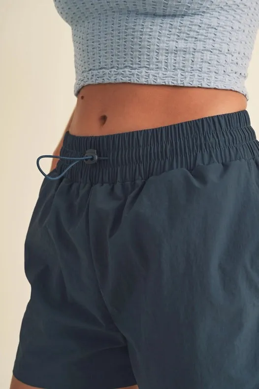 High Waisted Drawstring Shorts Blue