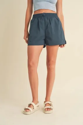 High Waisted Drawstring Shorts Blue