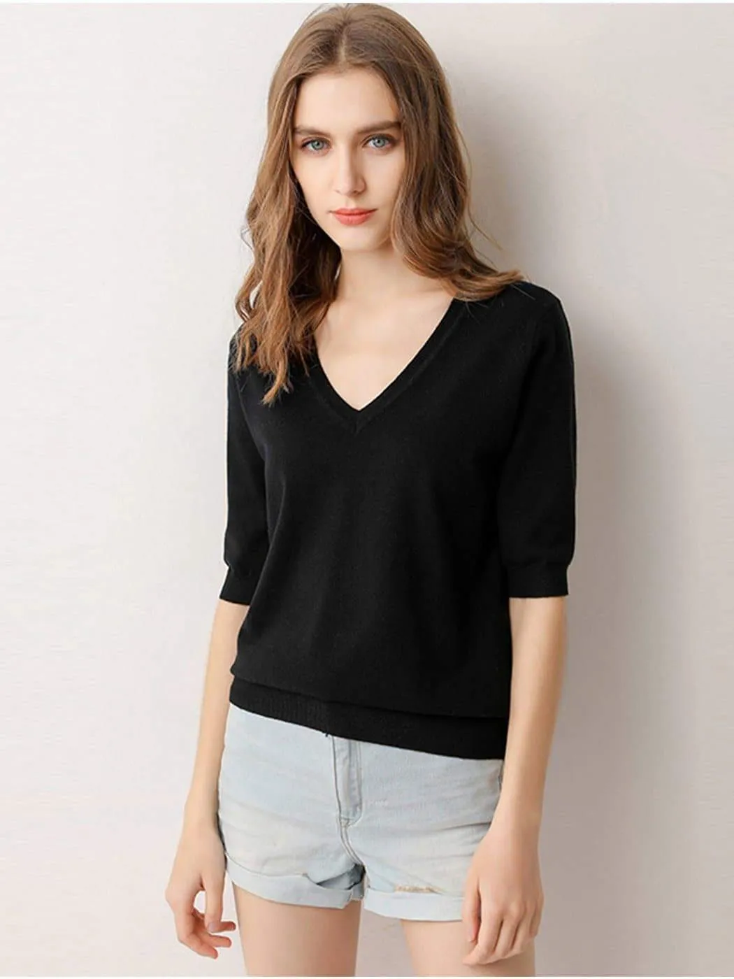 Knitted V-Neck Short Sleeve Top