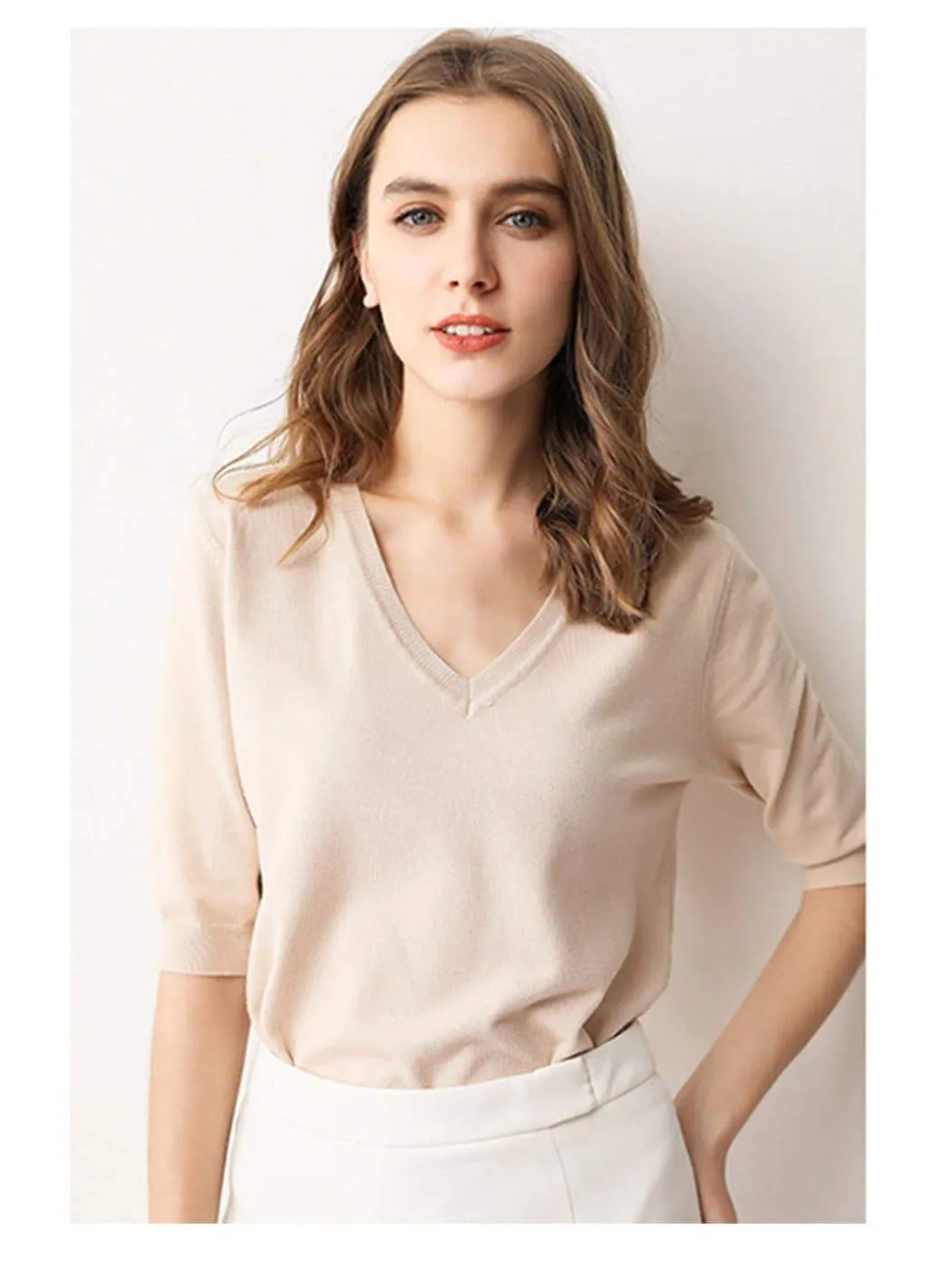 Knitted V-Neck Short Sleeve Top